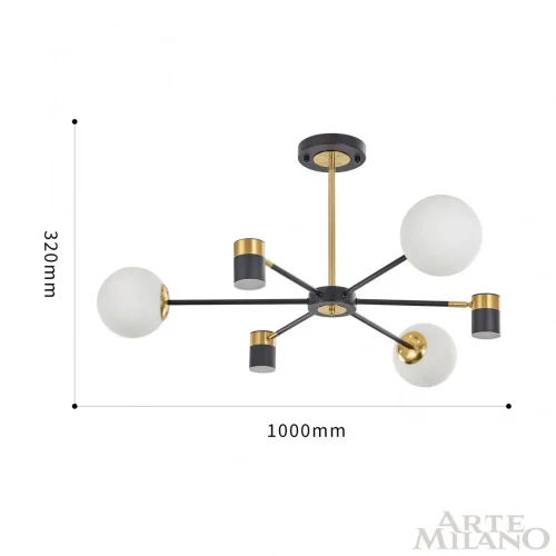 Люстра на штанге LED Ferrara-71040 274802/6 BK/GD Arte Milano белая на 6 ламп, основание чёрное в стиле современный фото 3