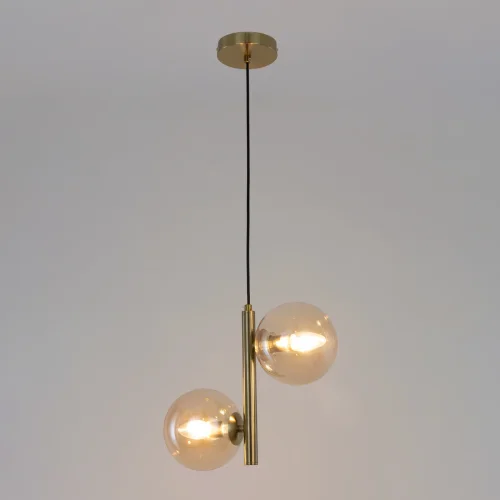 Светильник подвесной Лорен CL146023 Citilux янтарный 2 лампы, основание бронзовое в стиле современный молекула шар фото 3