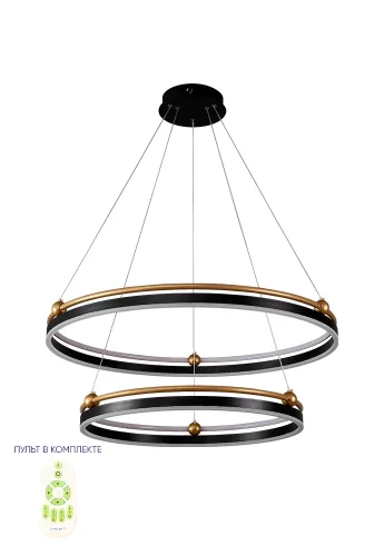 Люстра подвесная LED с пультом FERNANDO SP123W LED D600+800 BLACK/GOLD Crystal Lux чёрная золотая на 1 лампу, основание чёрное в стиле современный с пультом кольца