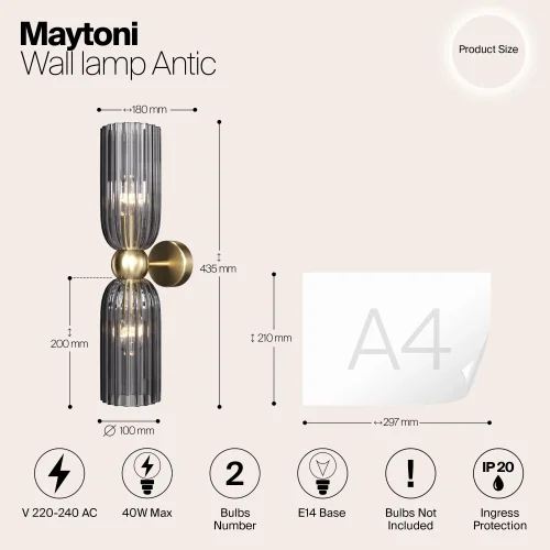 Бра Antic MOD302WL-02GR Maytoni чёрный серый на 2 лампы, основание золотое в стиле современный фото 3
