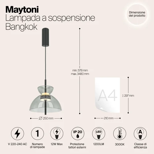 Светильник подвесной LED Bangkok MOD185PL-L11B3K2 Maytoni серый на 1 лампу, основание чёрное в стиле современный фото 7