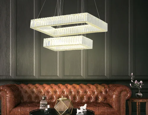 Люстра подвесная LED TR5007 Ambrella light прозрачная на 1 лампа, основание золотое в стиле классический современный квадраты фото 2