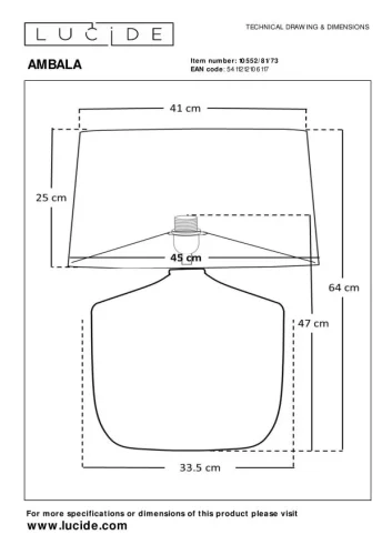 Настольная лампа Ambala 10552/81/73 Lucide белая на 1 лампу, основание бежевое коричневое дерево в стиле кантри фото 2