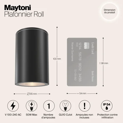 Светильник накладной Roll O307CL-01B Maytoni чёрный на 1 лампу, основание чёрное в стиле современный круглый фото 6