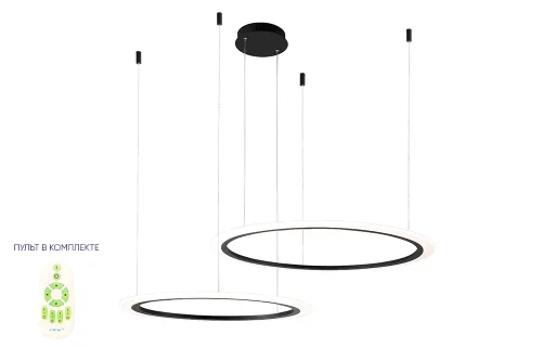 Люстра подвесная LED с пультом MANZANA SP53W LED D600+800 BLACK Crystal Lux белая на 1 лампа, основание чёрное в стиле современный с пультом кольца