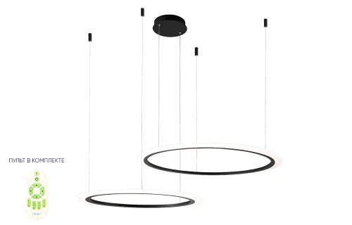 Люстра подвесная LED с пультом MANZANA SP53W LED D600+800 BLACK Crystal Lux белая на 1 лампу, основание чёрное в стиле современный с пультом кольца