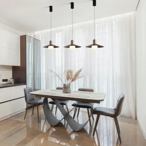 Светильник подвесной LED Fari FR5600PL-L5MG1 Freya матовый золото на 1 лампу, основание чёрное в стиле современный лофт фото 2