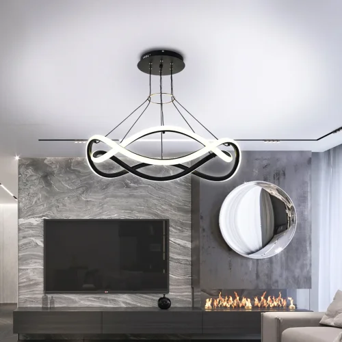 Люстра подвесная с пультом LED LAMPS 81288 Natali Kovaltseva белая чёрная на 1 лампу, основание чёрное в стиле современный хай-тек с пультом яндекс алиса сири фото 6