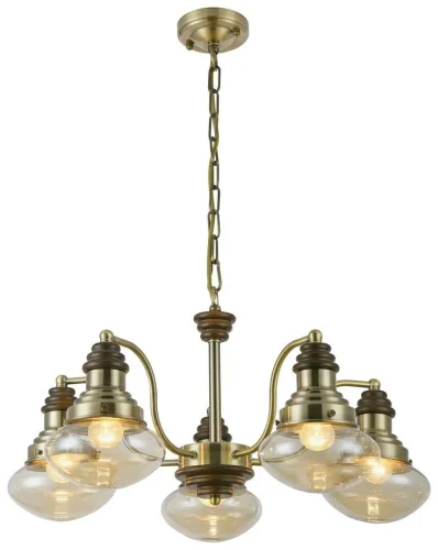 Люстра подвесная 306-503-05 Velante прозрачная янтарная на 5 ламп, основание бронзовое в стиле кантри 