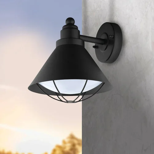 Настенный светильник BARROSELA 94805 Eglo уличный IP44 чёрный 1 лампа, плафон белый в стиле кантри классика E27 фото 2