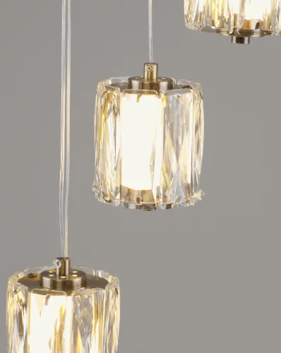 Светильник подвесной LED Prismique V11713-PL Moderli прозрачный на 5 ламп, основание латунь в стиле современный каскад фото 4