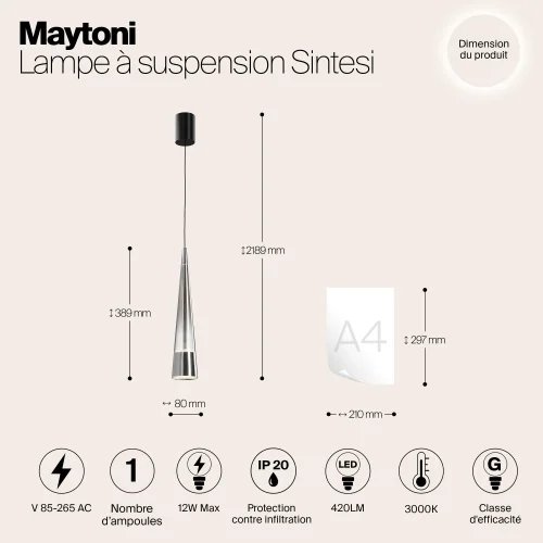 Светильник подвесной LED Sintesi P090PL-L12CH3K Maytoni прозрачный на 1 лампу, основание хром в стиле современный трубочки фото 5