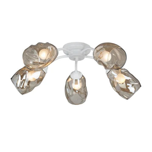 Люстра потолочная V4929-0/5PL Vitaluce янтарная на 5 ламп, основание белое в стиле арт-деко Люстра потолочная V4929-0/5PL Vitaluce янтарная на 5 ламп, основание белое в стиле арт-деко