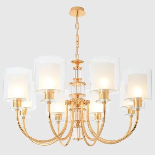 Люстра подвесная ELENA SP8 GOLD Crystal Lux белая прозрачная на 8 ламп, основание прозрачное золотое в стиле современный фото 3