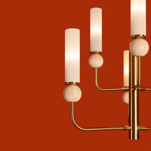 Люстра на штанге Sunspot FR5482CL-06BS1 Freya белая на 6 ламп, основание латунь в стиле современный фото 12