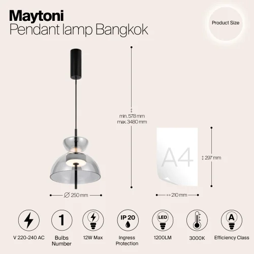 Светильник подвесной LED Bangkok MOD185PL-L6B3K5 Maytoni серый на 1 лампу, основание чёрное в стиле современный фото 6
