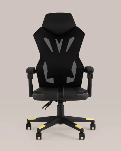 Кресло спортивное TopChairs Айронхайд, желтый УТ000036994 Stool Group, чёрный/экокожа, ножки/пластик/чёрный, размеры - 430*1280***700*630 фото 6