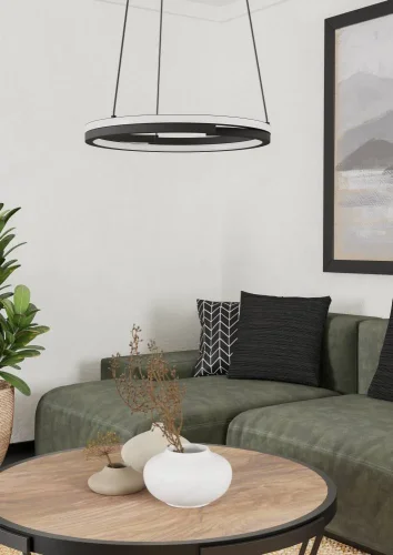 Светильник подвесной LED Mezzomonte 901822 Eglo чёрный на 1 лампу, основание чёрное в стиле хай-тек современный кольца фото 3