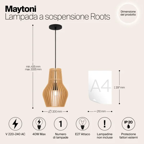 Светильник подвесной Roots MOD191PL-01W Maytoni бежевый на 1 лампу, основание чёрное в стиле кантри современный фото 8