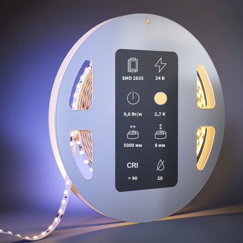 Светодиодная лента 24В 2835 9,6Вт/м 2700К 5м IP 20 201096 Maytoni цвет LED тёплый белый 2700K, световой поток 1345Lm фото 2