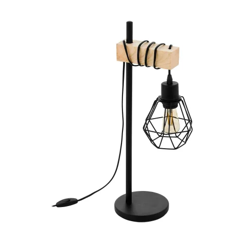 Настольная лампа лофт Townshend 5 43136 Eglo чёрная 1 лампа, основание чёрное коричневое дерево металл в стиле лофт 