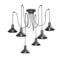 Светильник подвесной V4786-1/6S Vitaluce чёрный на 6 ламп, основание чёрное в стиле лофт паук