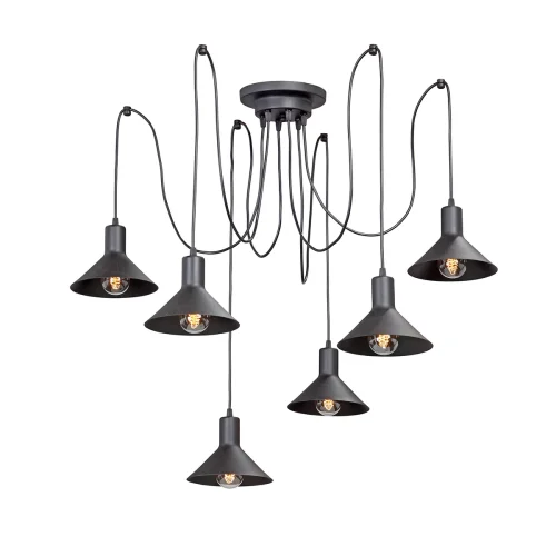 Светильник подвесной V4786-1/6S Vitaluce чёрный на 6 ламп, основание чёрное в стиле лофт паук
