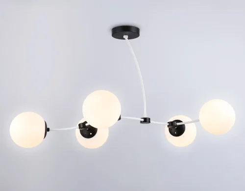 Люстра потолочная TR2546 Ambrella light белая на 5 ламп, основание чёрное в стиле современный  фото 3
