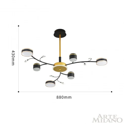 Люстра на штанге LED Ferrara-71040 276240/6+1 BK/GD Arte Milano белая на 1 лампу, основание чёрное в стиле современный фото 3 Люстра на штанге LED Ferrara-71040 276240/6+1 BK/GD Arte Milano белая на 1 лампу, основание чёрное в стиле современный фото 3