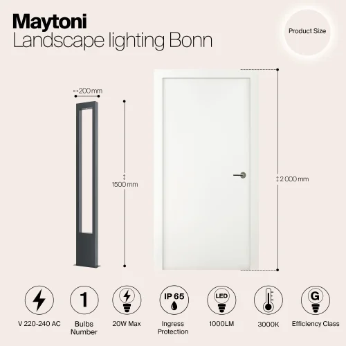 Парковый светильник LED Bonn O425FL-L20GF Maytoni уличный IP65 чёрный на 1 лампу, плафон чёрный в стиле современный LED фото 6