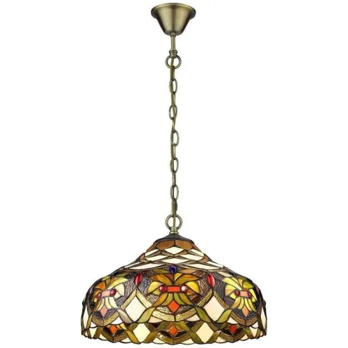 Люстра подвесная Тиффани 831-806-02 Velante разноцветная на 2 лампы, основание коричневое бронзовое в стиле тиффани орнамент цветы фото 2