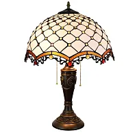 Настольная лампа Тиффани European OFT897 Tiffany Lighting разноцветная коричневая белая 2 лампы, основание коричневое полимер в стиле тиффани орнамент