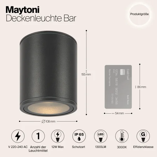 Светильник накладной LED Bar O306CL-L12GF Maytoni чёрный на 1 лампу, основание чёрное в стиле современный круглый фото 14