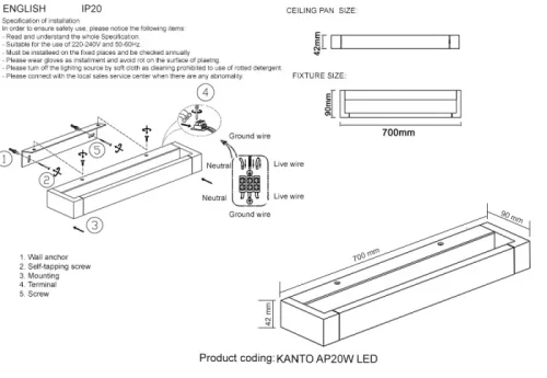 Бра ЛЕД KANTO AP20W LED BL Crystal Lux чёрный на 1 лампу, основание чёрное в стиле минимализм фото 5