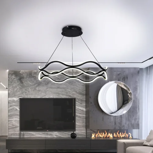 Люстра подвесная с пультом LED LAMPS 81285 Natali Kovaltseva белая чёрная на 1 лампу, основание чёрное в стиле современный хай-тек с пультом яндекс алиса сири фото 6