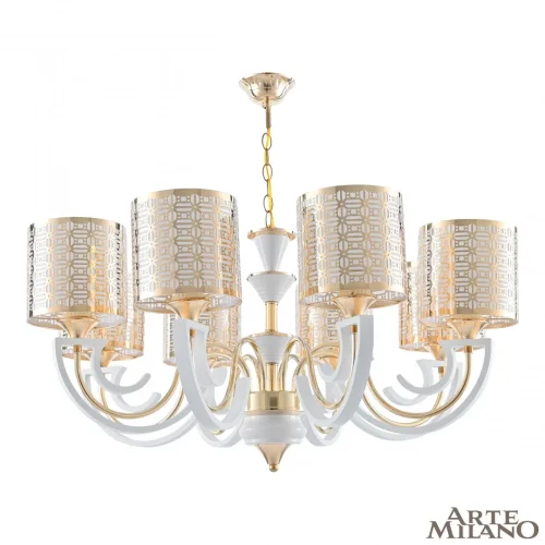 Люстра подвесная Florentia-8857 308857/8 Wh/Gd Arte Milano белая золотая на 8 ламп, основание золотое в стиле современный арт-деко 