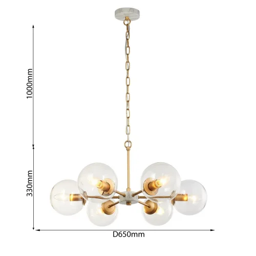 Люстра подвесная Marmore 2671-6P Favourite прозрачная на 6 ламп, основание золотое в стиле современный кантри шар фото 3