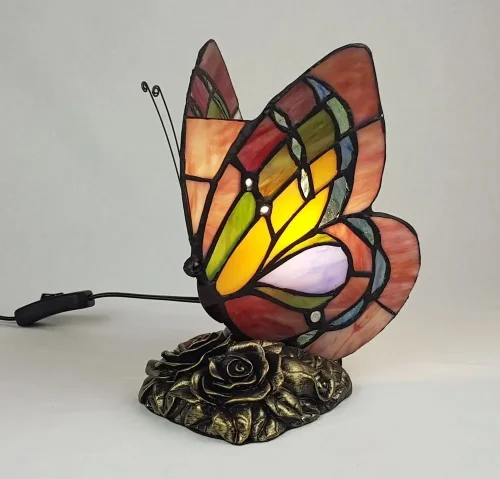 Настольная лампа Тиффани 805-824-01 Velante разноцветная 1 лампа, основание бронзовое коричневое металл в стиле тиффани бабочки фото 4