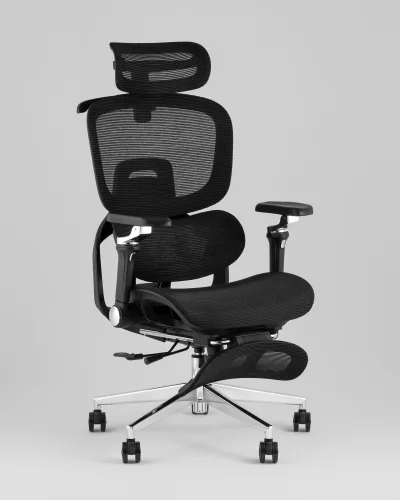 Кресло офисное топчэйрс Продиджи с оттоманкой, черный УТ000041699 Stool Group, чёрный/текстиль сетка, ножки/металл/хром, размеры - *1310****