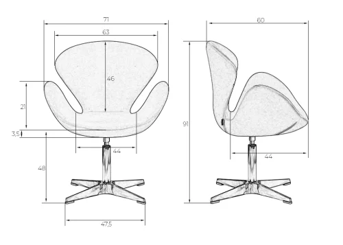 Кресло дизайнерское  69A-LMO SWAN, цвет сиденья розовый велюр BLUVEL52, алюминиевое основание Dobrin, розовый/велюр, ножки/металл/алюминий, размеры - ****710*600 фото 8