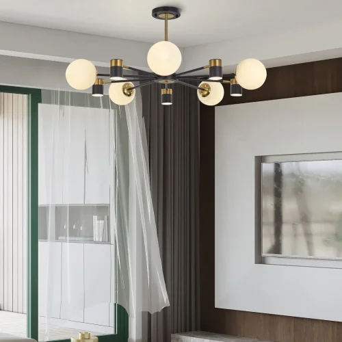 Люстра потолочная LED Ferrara-71040 274802/10 BK/GD Arte Milano белая на 10 ламп, основание чёрное в стиле современный фото 11