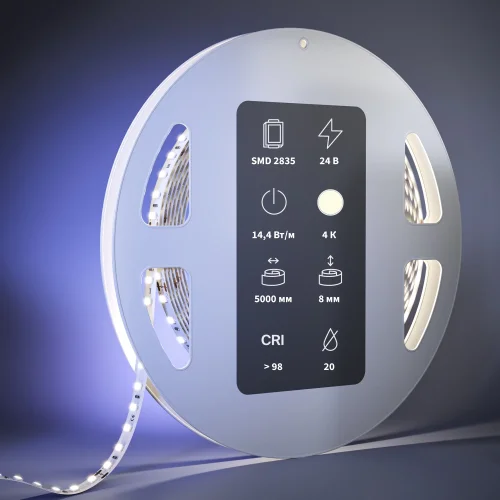 Светодиодная лента 24В 2835 14,4Вт/м 4000К 5м IP 20 201089 Maytoni цвет LED нейтральный белый 4000K, световой поток 1225Lm фото 3