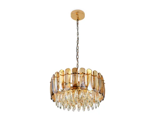 Люстра подвесная TR5071 Ambrella light янтарная на 6 ламп, основание золотое в стиле классический современный  фото 5