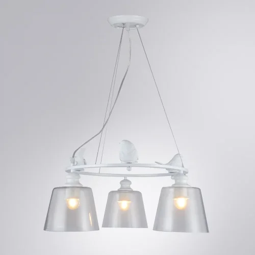Люстра подвесная Passero A4289LM-3WH Arte Lamp прозрачная на 3 лампы, основание белое в стиле прованс классический птички фото 2