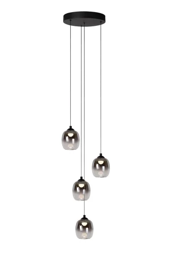 Светильник подвесной LED Tamino 74419/20/30 Lucide дымчатый на 4 лампы, основание чёрное в стиле современный каскад