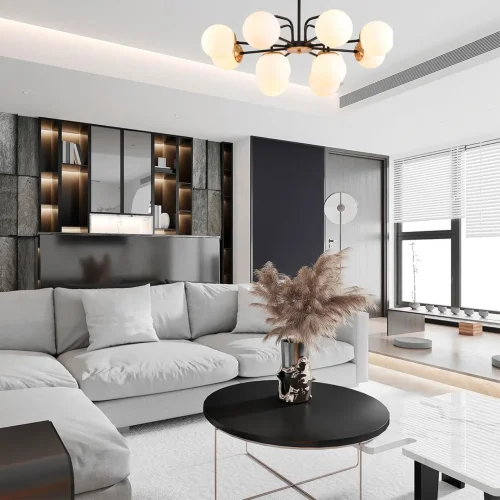 Люстра потолочная Elrona 8375/12C Lumion белая на 12 ламп, основание чёрное в стиле современный шар фото 3