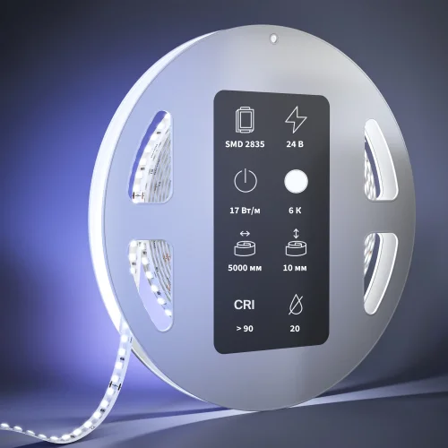Светодиодная лента 24В 2835 17Вт/м 6000К 5м IP 20 201060 Maytoni цвет LED холодный белый 6000K, световой поток 2040Lm фото 2