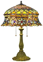 Настольная лампа Тиффани 884-804-03 Velante разноцветная 3 лампы, основание бронзовое коричневое металл в стиле тиффани цветы