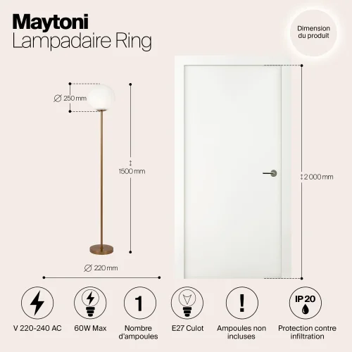 Торшер Ring MOD013FL-01BS Maytoni шар белый на 1 лампу, основание латунь в стиле современный фото 9