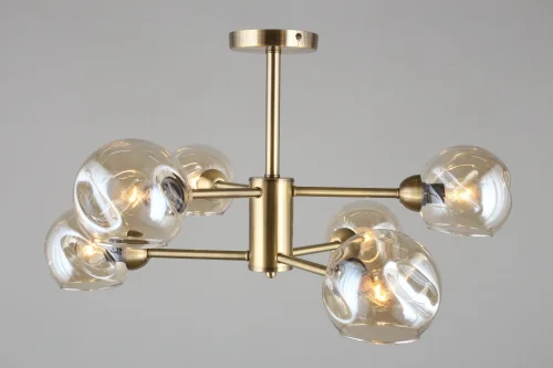 Люстра потолочная Ostellato OML-93307-06 Omnilux прозрачная на 6 ламп, основание матовое золото в стиле лофт шар фото 3